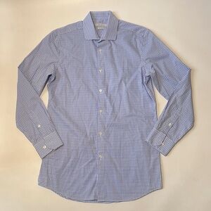 Perry Ellis Portfolio Men's Very Slim Fit Blue Gingham Long Sleeve Dress Shirt